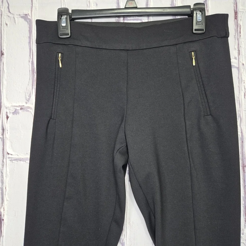 Black Linen Blend Pants Tapered Leg Mid-Rise Waist Casual Women Sz 10‎ Black